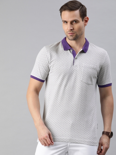 

Van Heusen Men White Purple Printed Polo Collar Pure Cotton T-shirt