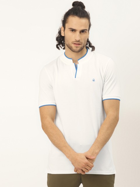 

United Colors of Benetton Men White Solid Mandarin Collar T-shirt