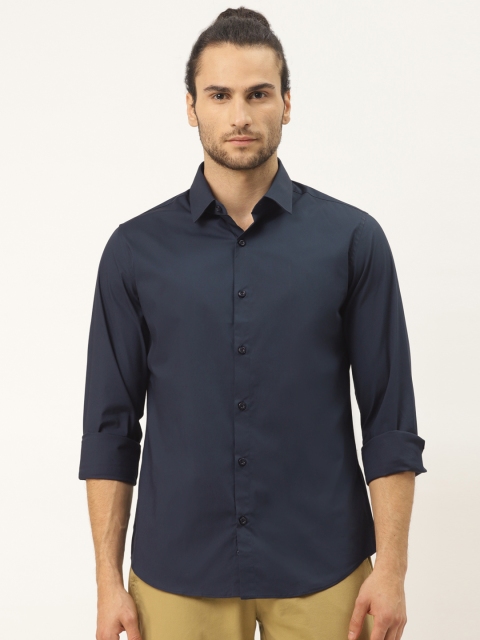 

United Colors of Benetton Men Navy Blue Slim Fit Solid Knitted Casual Shirt