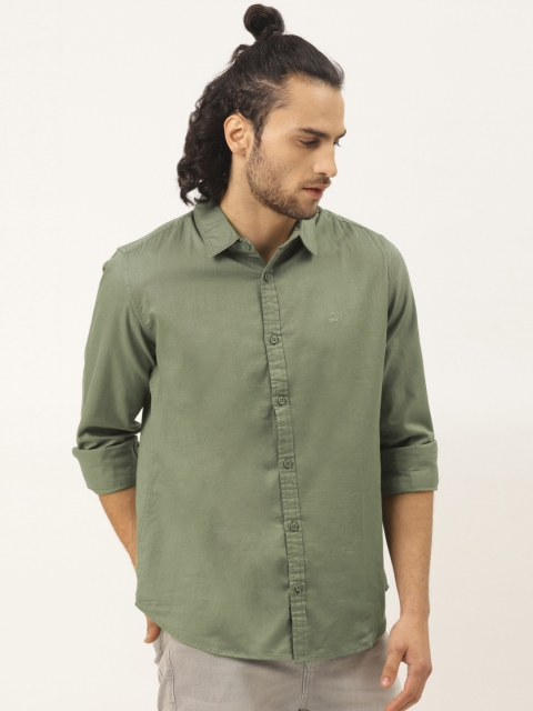 

United Colors of Benetton Men Olive Green Pure Cotton Slim Fit Solid Casual Shirt