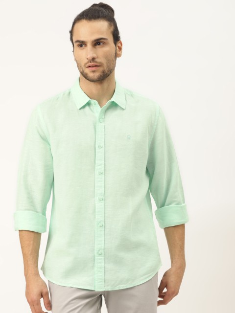 United Colors of Benetton Men Green Sustainable Slim Fit Solid Casual Shirt