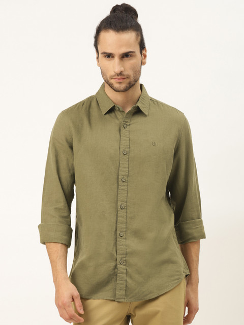 

United Colors of Benetton Men Olive Green Sustainable Slim Fit Solid Casual Shirt
