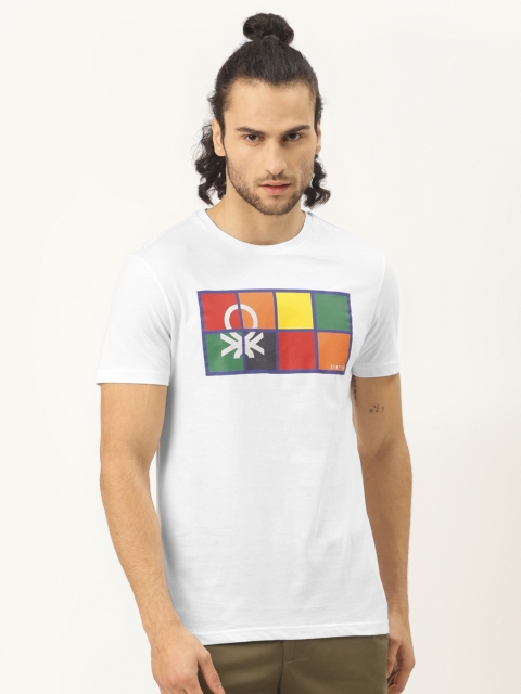 

United Colors of Benetton Men White Printed Round Neck Pure Cotton T-shirt