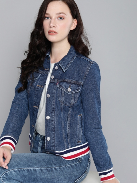 

Levis Women Blue Solid RIBBED TRUCKER Denim Jacket