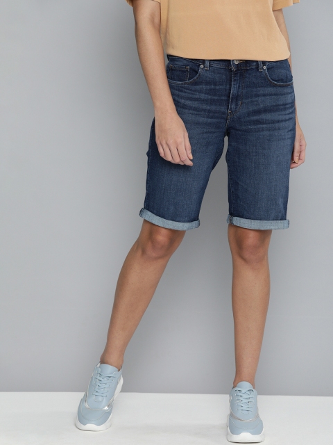 

Levis Women Blue Washed Slim Fit Mid-Rise Denim Shorts