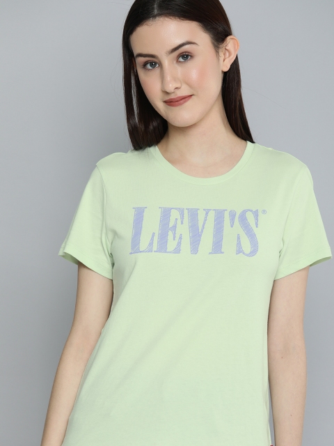 

Levis Women Green Brand Logo Printed Pure Cotton T-shirt