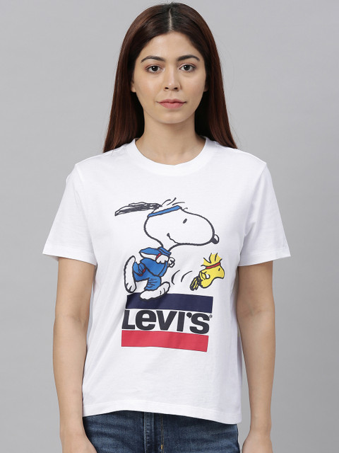 

Levis Women White Snoopy Printed Round Neck T-shirt