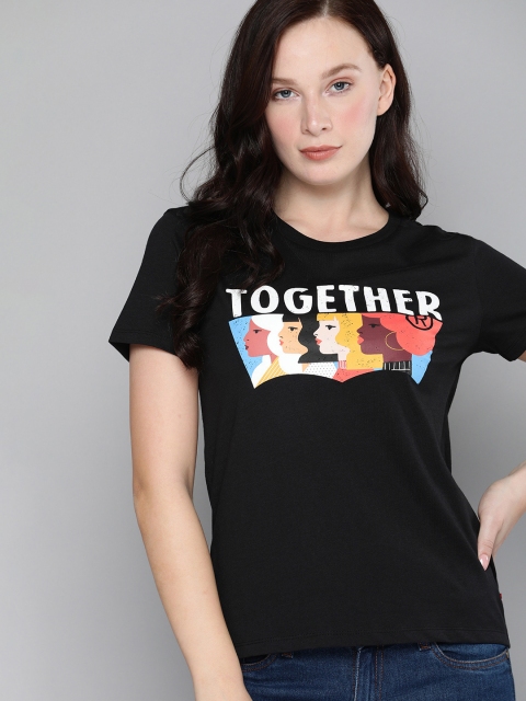 

Levis Women Black Printed Round Neck Pure Cotton T-shirt