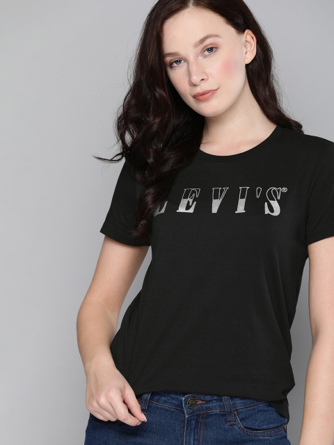 

Levis Women Black Printed Round Neck Sustainable Pure Cotton T-shirt