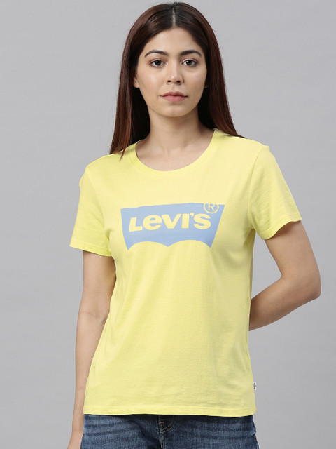 

Levis Women Yellow Printed Round Neck Sustainable Pure Cotton T-shirt