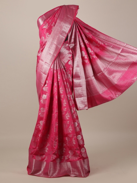 

Pothys Pink & Silver-Toned Jute Silk Woven Design Saree