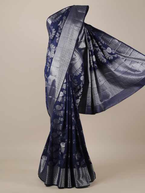 

Pothys Navy Blue & Silver-Toned Jute Silk Woven Design Saree