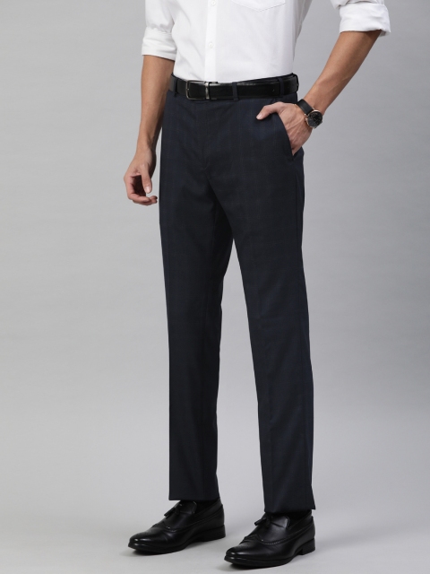 

Raymond Men Navy Blue Slim Fit Checked Formal Trousers