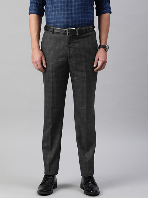 

Park Avenue Men Grey Checked Regular Fit Formal Trousers
