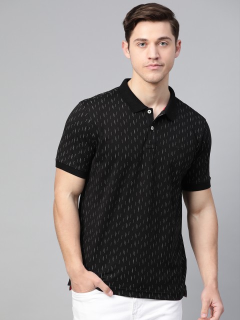 

Park Avenue Men Black & White Slim Fit Pure Cotton Printed Polo Collar T-shirt