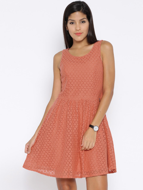 

ONLY Pink Crochet Fit & Flare Dress
