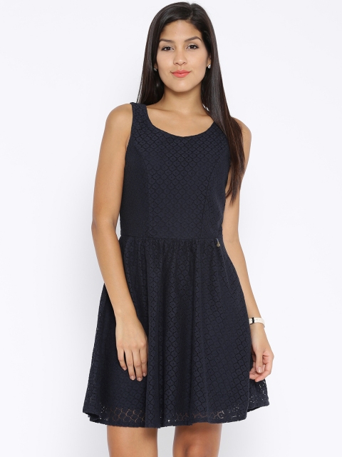 

ONLY Navy Crochet Fit & Flare Dress, Navy blue