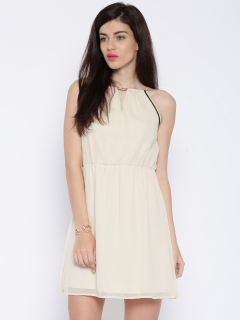 

ONLY Beige Polyester Crepe A-Line Dress