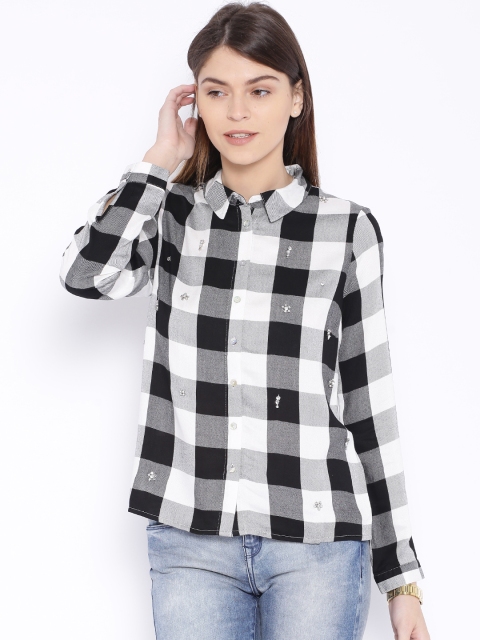 

ONLY Black & White Checked Embellished Shirt