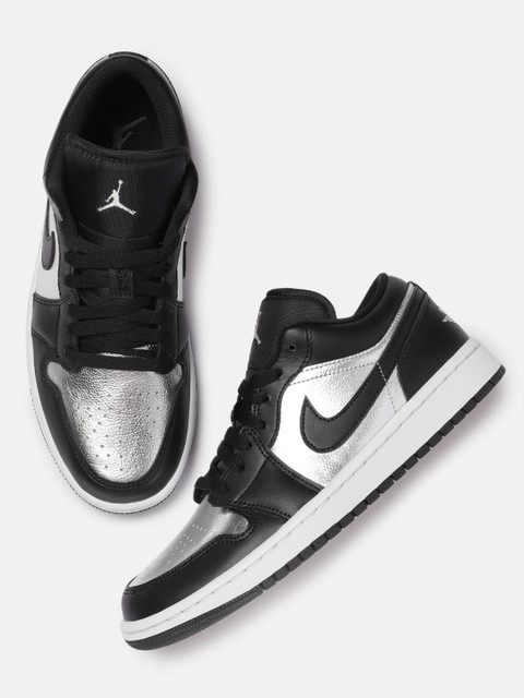 

Nike Women Black & Silver-Toned AIR JORDAN 1 LOW SE Basketball Shoes