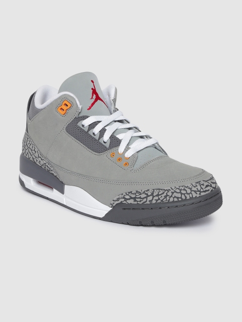 

Nike Men Grey AIR JORDAN 3 RETRO Mid-Top Basketball Shoes