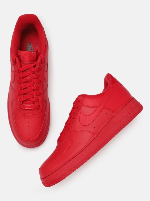 

Nike Men Red Perforations AIR FORCE 1 '07 LV8 1 Leather Sneakers