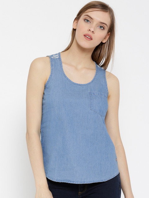 

ONLY Blue Printed Sleeveless Denim Top, Yellow