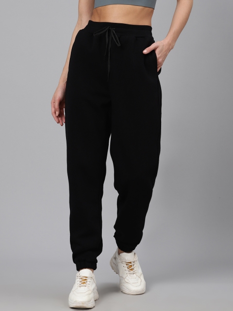 

Fitkin Women Black Solid Fleece Regular Fit Joggers