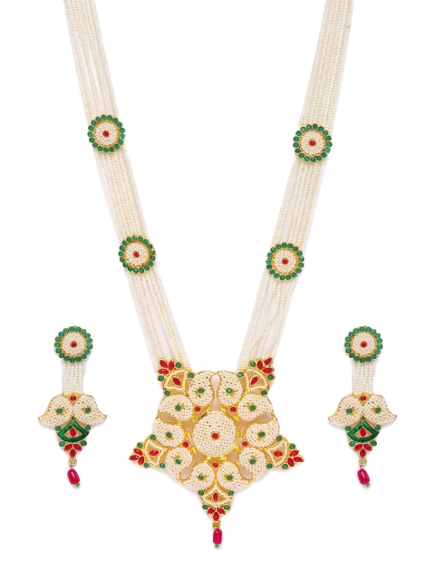 

Zaveri Pearls Pink & Green Gold-Plated Jewellery Set