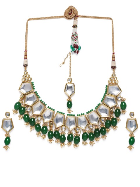 

Zaveri Pearls Green Gold-Plated Kundan Studded Jewellery Set