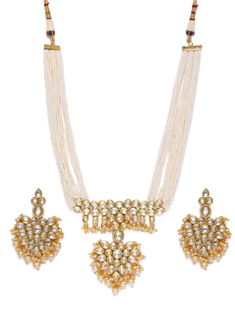 

Zaveri Pearls White Gold-Plated Kundan Studded Jewellery Set