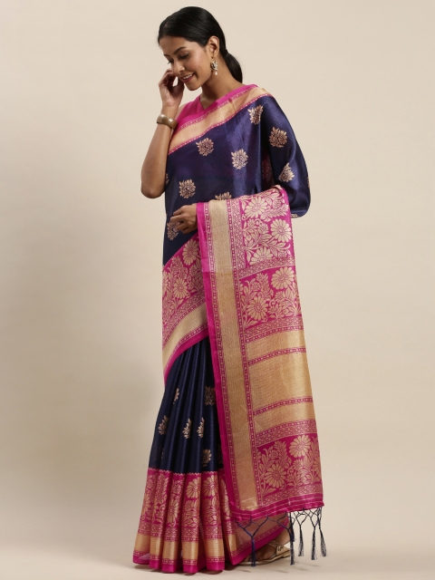 

Rajnandini Navy Blue & Pink Silk Blend Printed Saree