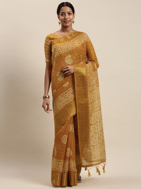 

Rajnandini Mustard Yellow & White Printed Saree