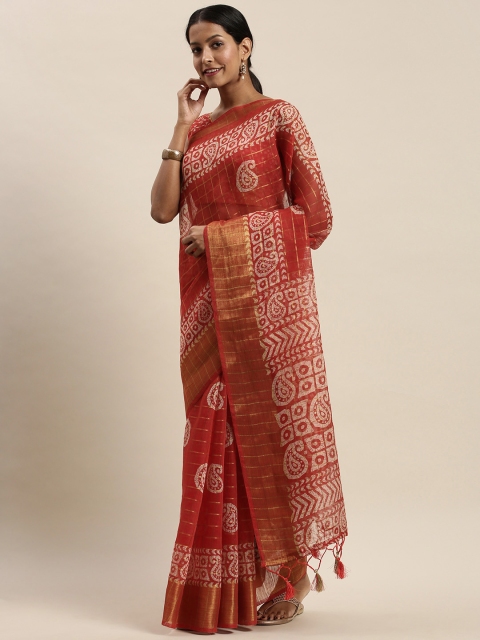 

Rajnandini Rust Red & White Printed Saree