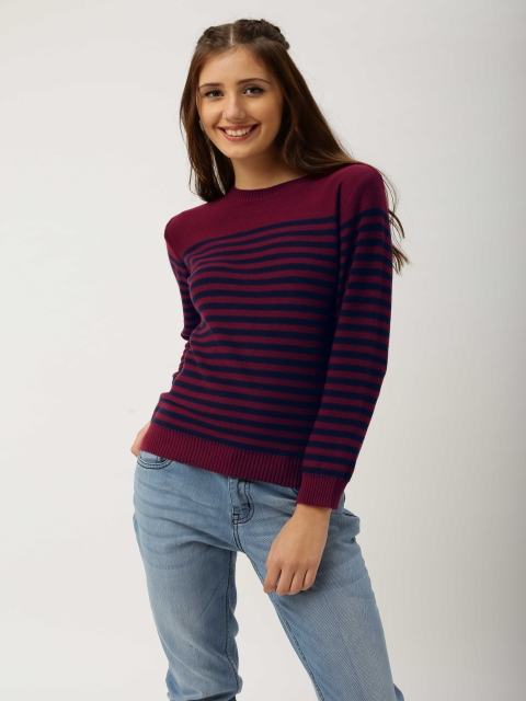 

DressBerry Maroon & Navy Striped Sweater