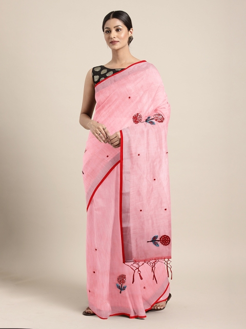 

KALINI Pink Floral Embroidered Saree with Mirror Work Detail