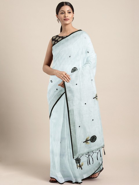 

KALINI Grey & Black Floral Embroidered Saree with Mirror Work Detail