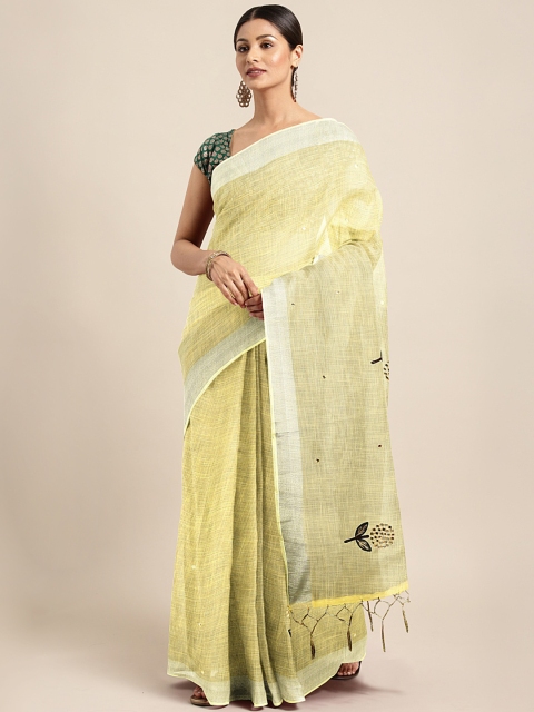 

KALINI Yellow Floral Embroidered Saree with Mirror Work Detail