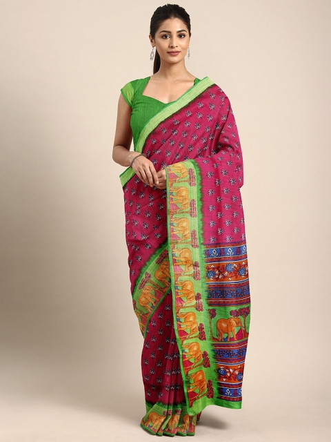 

KALINI Pink Printed Linen Blend Saree