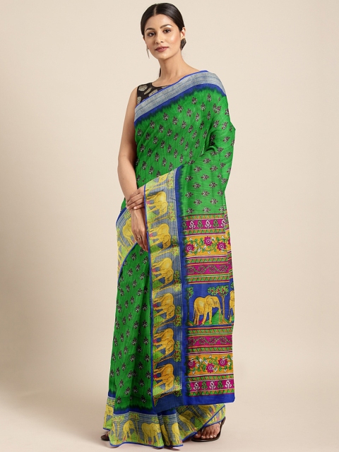

KALINI Green Printed Linen Blend Saree
