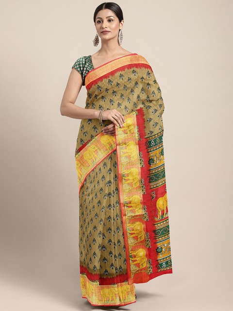 

KALINI Beige Printed Linen Blend Saree