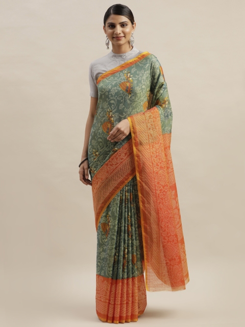 

KALINI Grey & Orange Brasso Printed Saree