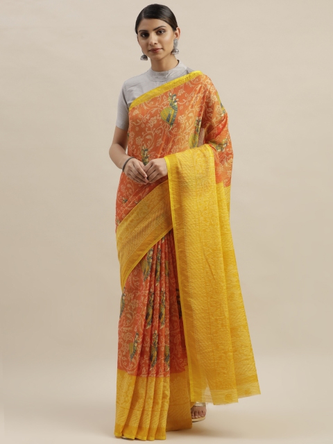

KALINI Red & Yellow Brasso Floral Printed Saree