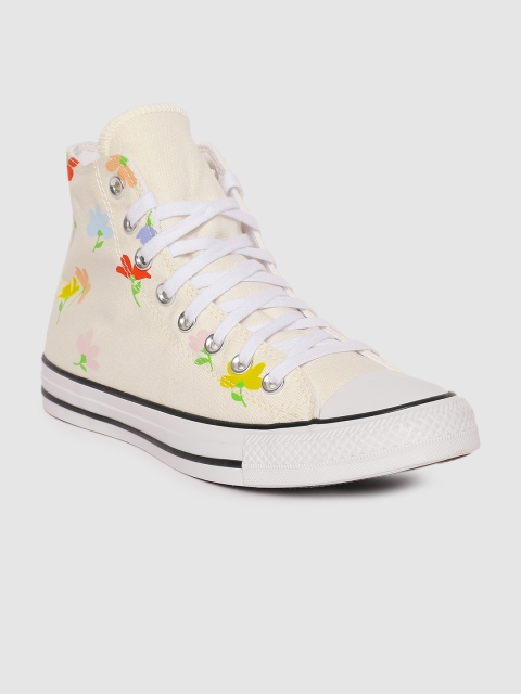 

Converse Women Off-White Floral Printed High-Top Sneakers