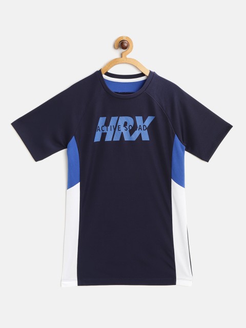 

HRX By Hrithik Roshan U-17 Boys Dress Blue Lycra Rapid-Dry Antimicrobial Active Tshirt, Navy blue