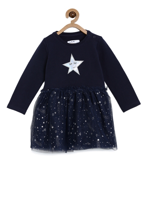 

5.10.15 Girls Navy Blue Printed Fit and Flare Dress