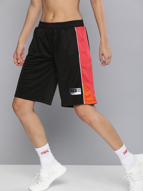 

HRX By Hrithik Roshan Women Jet Black Colourblock Regular Fit Anti-Static Rapid-Dry Basketball Shorts