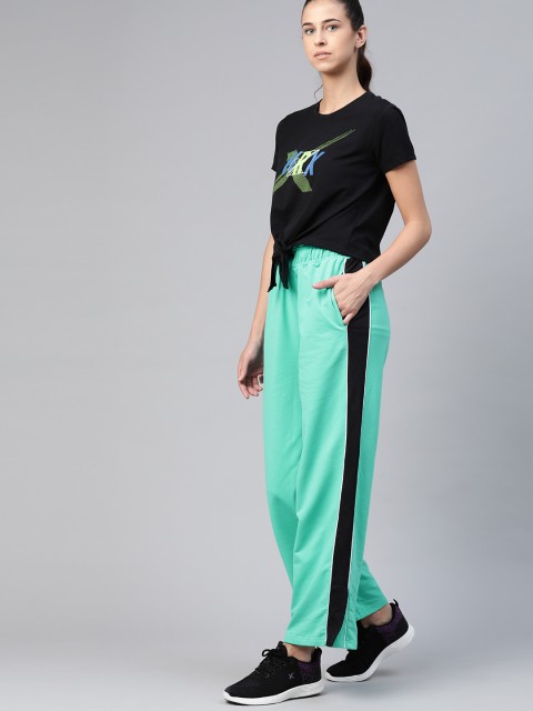 

HRX By Hrithik Roshan Women Polo Green Colourblock Bio-Wash Lifestyle Track Pants, Sea green