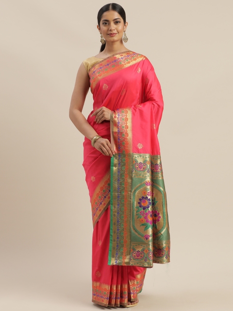 

GoSriKi Pink & Golden Woven Design Banarasi Saree