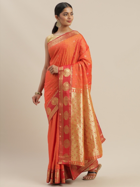 

GoSriKi Orange Woven Design Banarasi Saree